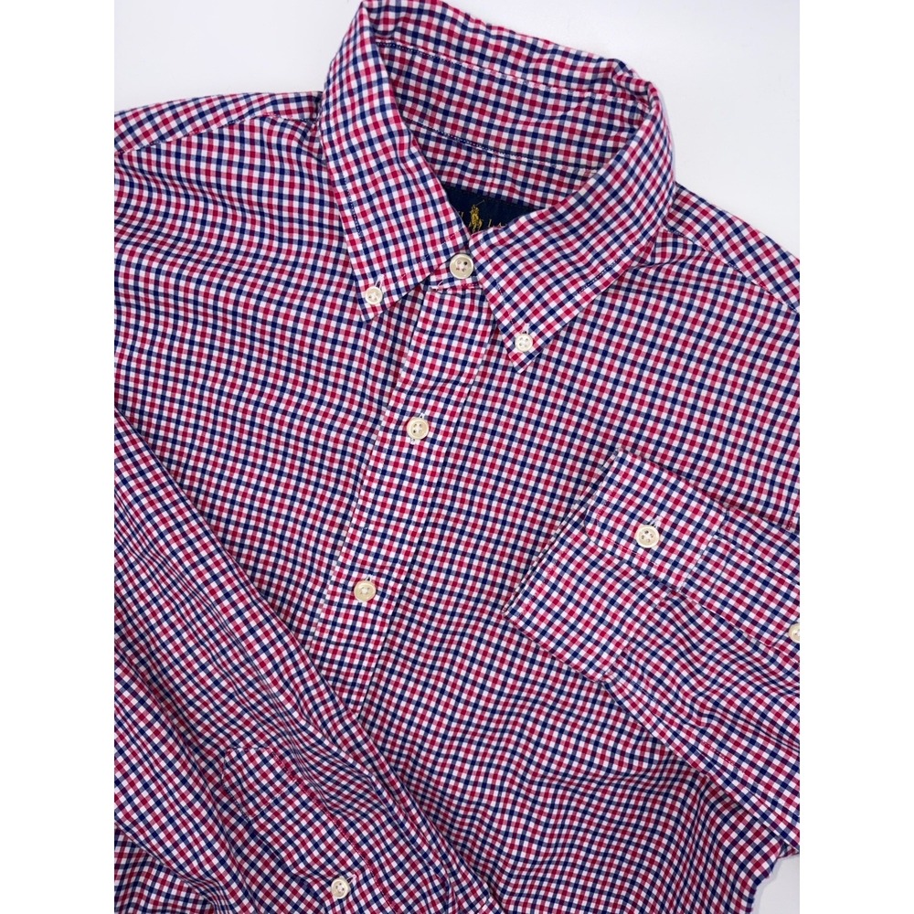 Polo Ralph Lauren Men's Small Red Blue Plaid Check Button Down Lightweight